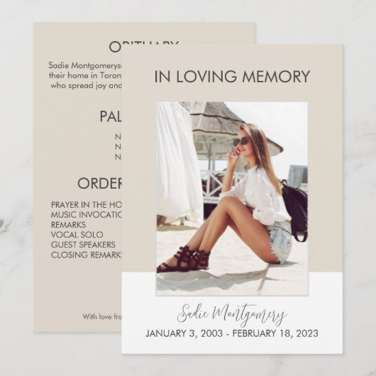 Programme funéraire classique beige et blanc (Devant / Derrière)