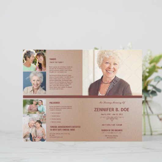 Programme funéraire commémoratif Circulaire Modèle (Debout devant)