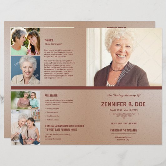 Programme funéraire commémoratif Circulaire Modèle (Devant / Derrière)