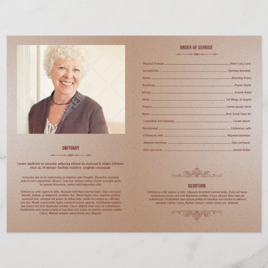 Programme funéraire commémoratif Circulaire Modèle (Dos)