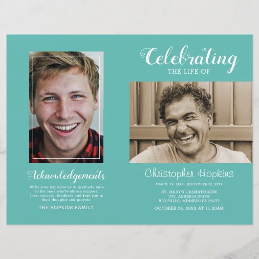 Programme funéraire commémoratif de photo Turquois (Devant)