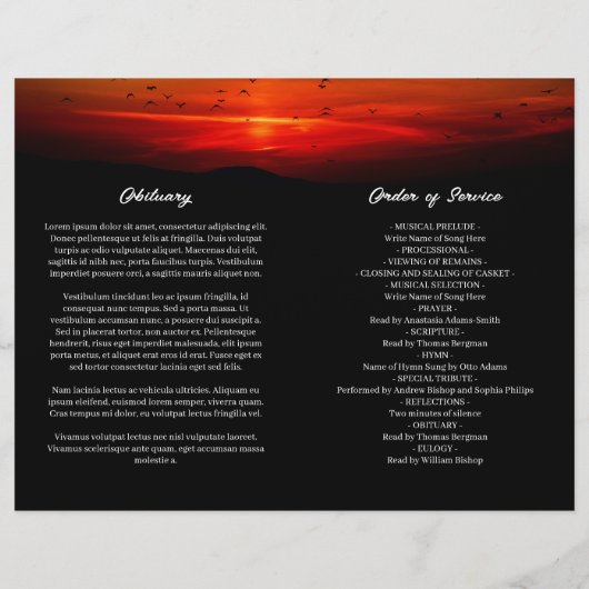 Programme funéraire commémoratif des oiseaux à Sun (Dos)