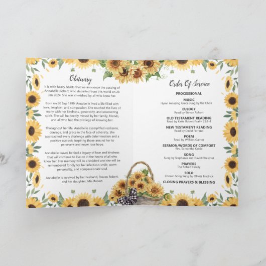 Programme funéraire - Conception des tournesols (Intérieur)