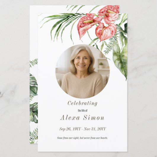 Programme funéraire d'anthurium feuille vert tropi (Devant / Derrière)