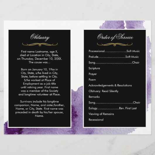 Programme funéraire d'aquarelle ultra violette (Dos)