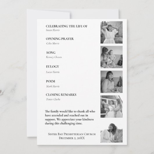 Programme funéraire de célébration moderne de la v (Dos)