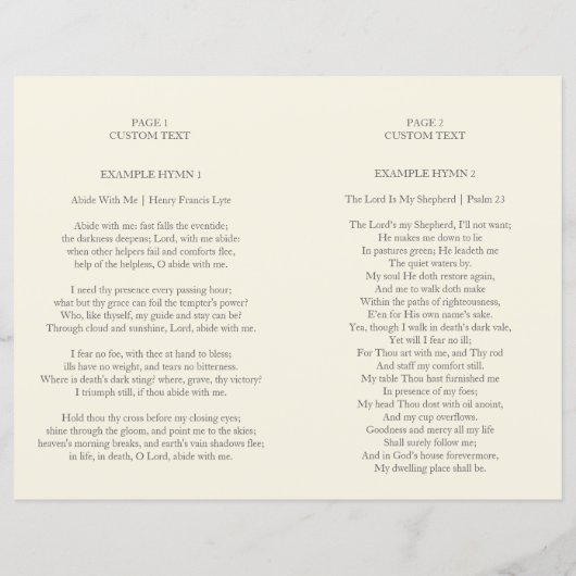 Programme funéraire de célébration moderne de la v (Dos)