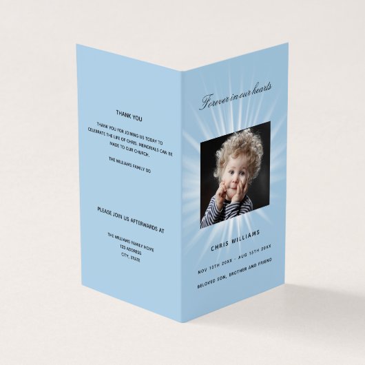 Programme funéraire de garçon photo bleu (Outside)