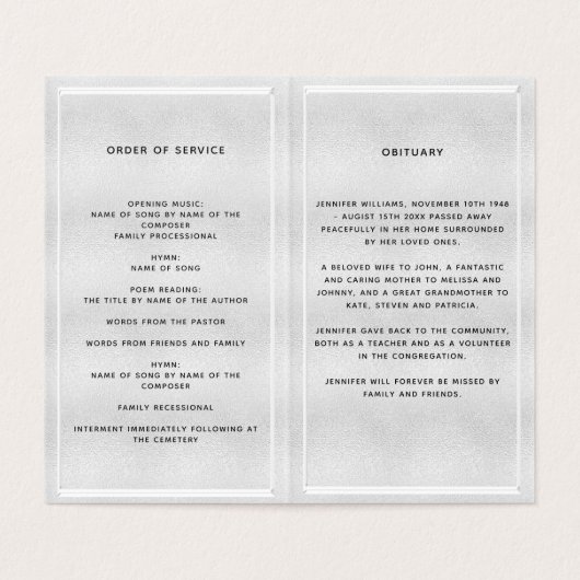 Programme funéraire de papillon en argent (Inside Unfolded)