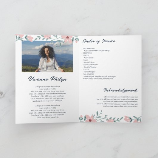 Programme funéraire de photo florale blanche et ro (Intérieur)