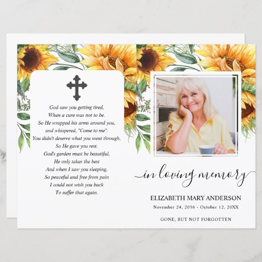 Programme funéraire de photos de tournesol (Devant / Derrière)