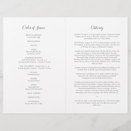 Programme funéraire de Sympathy Memorial Multi-Pho (Dos)