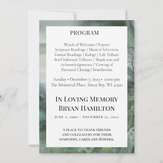 Programme funéraire des forêts humides d'aquarelle (Dos)