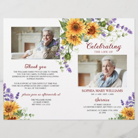 Programme funéraire des tournesols | Ordre de serv (Devant)