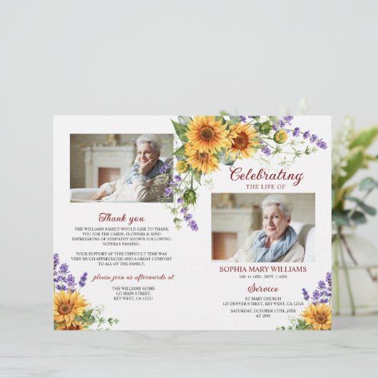 Programme funéraire des tournesols | Ordre de serv (Debout devant)