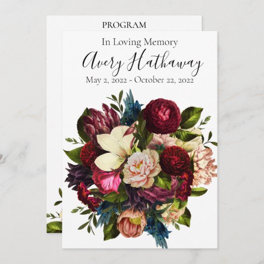 Programme funéraire du Bouquet de fleurs rouges pr (Devant / Derrière)