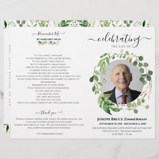 Programme funéraire du service commémoratif de pho (Devant / Derrière)