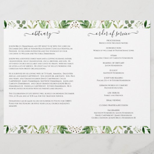 Programme funéraire du service commémoratif de pho (Dos)