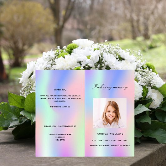 Programme funéraire en violet rose arc-en-ciel