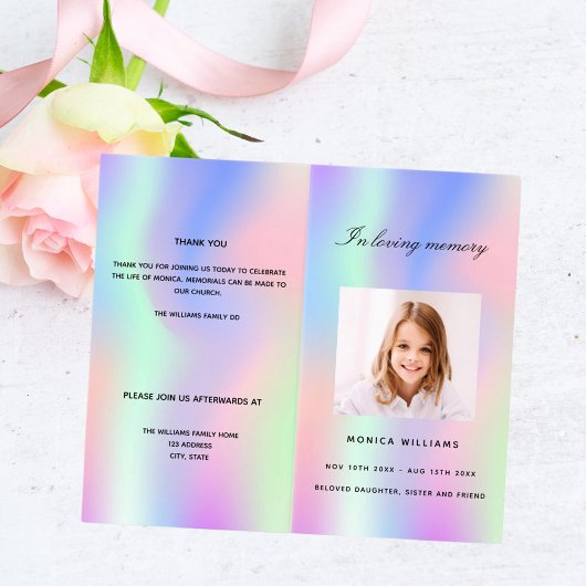 Programme funéraire en violet rose arc-en-ciel
