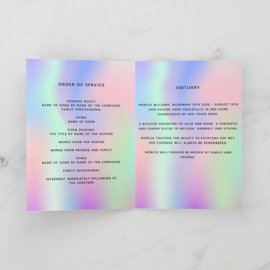 Programme funéraire en violet rose arc-en-ciel (Intérieur)