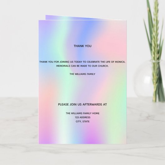 Programme funéraire en violet rose arc-en-ciel (Dos)