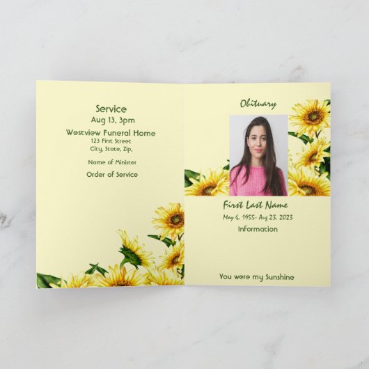 Programme funéraire Fleur de jardin de tournesol p (Intérieur)