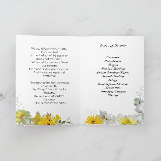 Programme funéraire Fleurs Jaunes et Blanches (Intérieur)