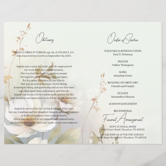 Programme funéraire Fleurs sauvages commémoratifs  (Dos)