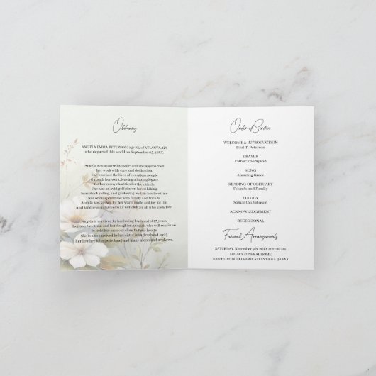 PROGRAMME funéraire Fleurs sauvages commémoratifs (Intérieur)