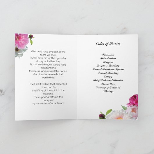 Programme funéraire Magenta Pink Peony (Intérieur)