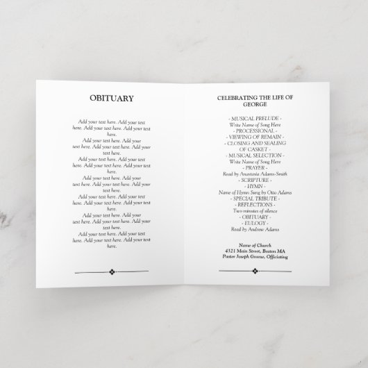 Programme funéraire minimaliste blanc célébrant la (Couchage intérieur)