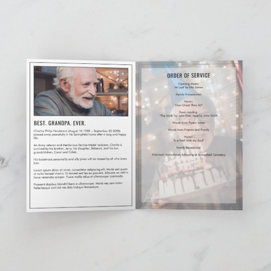 Programme Funéraire Moderne De 15 Photos Avec Bio  (Intérieur)