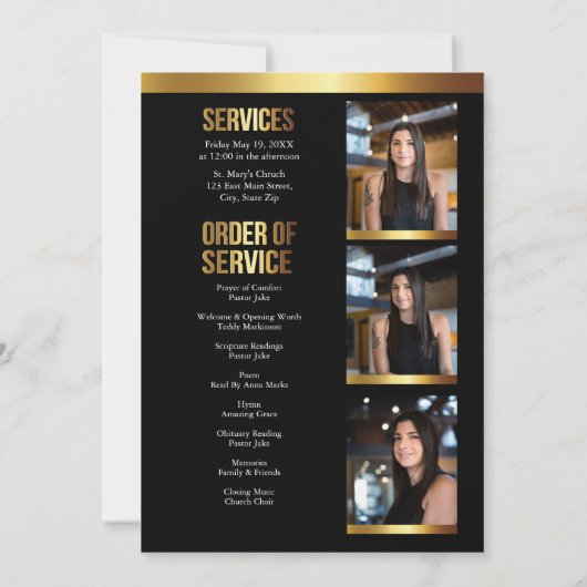 Programme funéraire moderne Gold et Black Bold Pho (Dos)