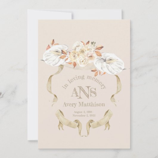 Programme funéraire Monogram Crest Rose à crème pe (Devant)