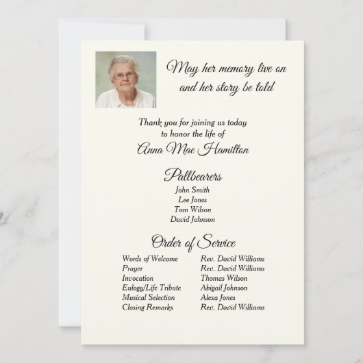 Programme funéraire Ocean Sunrise (Dos)