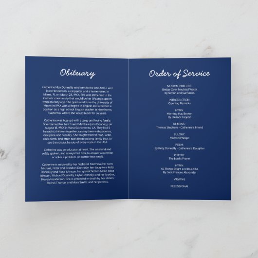 Programme funéraire| Ordre de service Blue Gold (Intérieur)