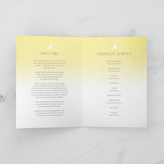 Programme funéraire ordre de service rose jaune (Intérieur)