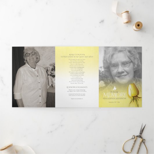 Programme funéraire ordre de service rose jaune (Extérieur)