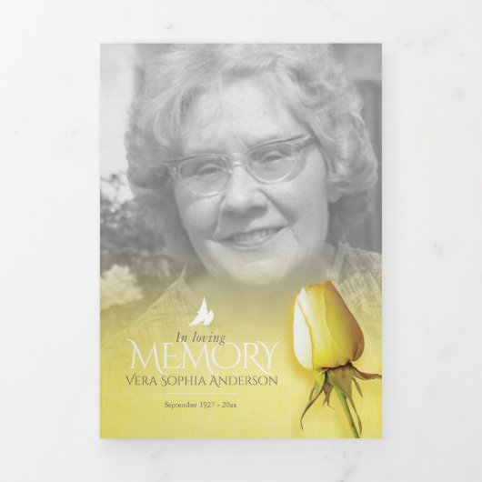 Programme funéraire ordre de service rose jaune (Page de couverture)