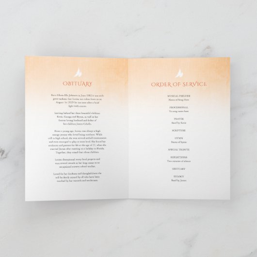 Programme funéraire ordre de service rose orange (Intérieur)