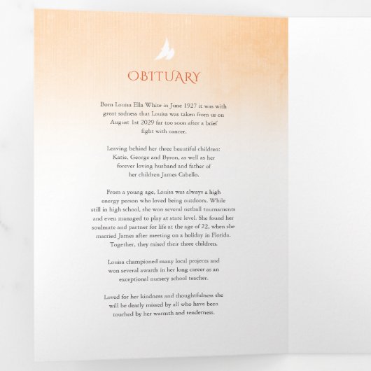 Programme funéraire ordre de service rose orange (Intérieur en premier)