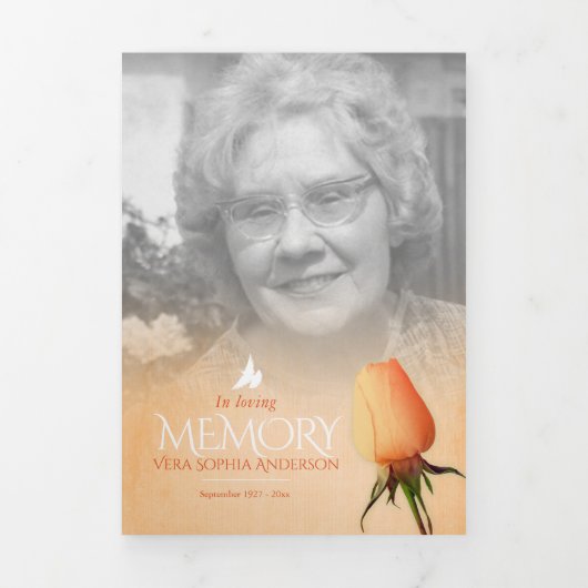 Programme funéraire ordre de service rose orange (Page de couverture)