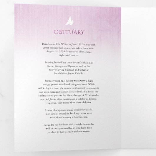 Programme funéraire ordre de service rose pourpre (Intérieur en premier)