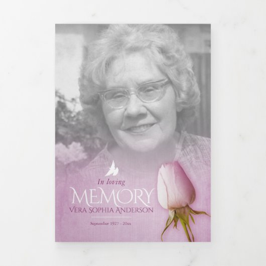 Programme funéraire ordre de service rose pourpre (Page de couverture)