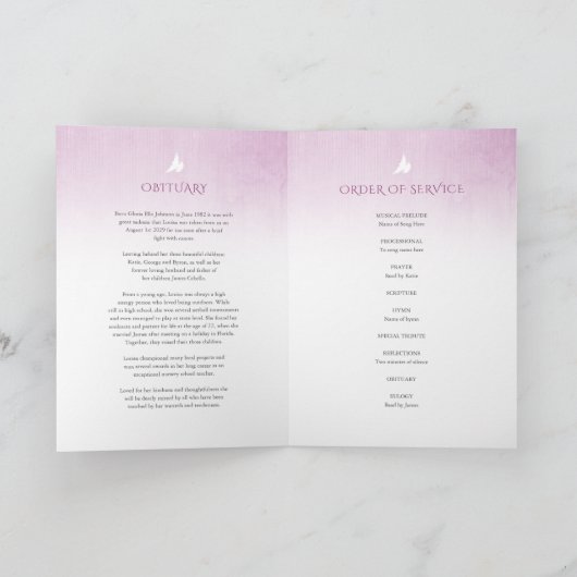 Programme funéraire ordre de service rose pourpre (Intérieur)