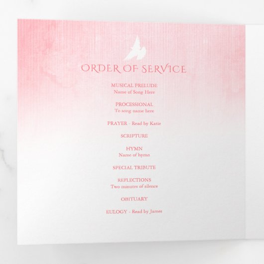 Programme funéraire ordre de service rose rose ros (Intérieur en premier)