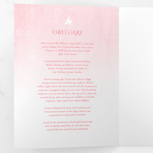 Programme funéraire ordre de service rose rose ros (Intérieur en premier)