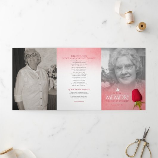 Programme funéraire ordre de service rose rouge (Extérieur)