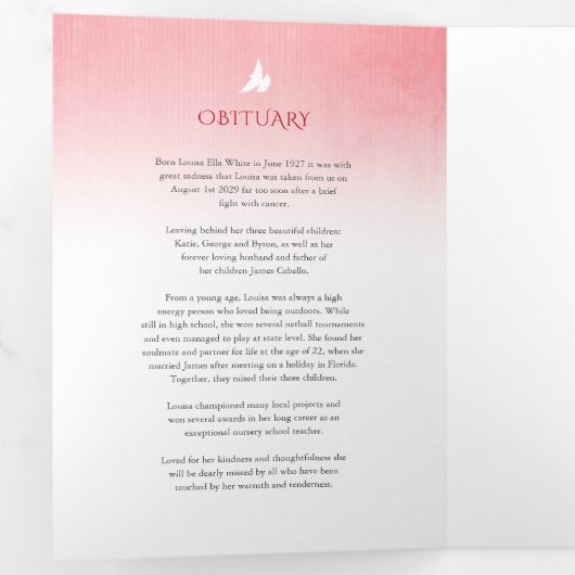 Programme funéraire ordre de service rose rouge (Intérieur en premier)